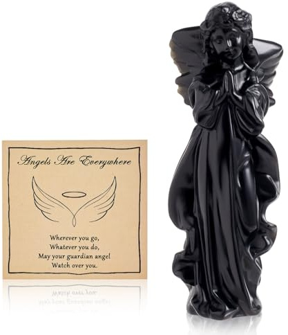 AWARDSEN Engel Statue aus Obsidian, Kristalle Handgeschnitzt Engel Figur | AWARDSEN Mit Grußkarte und Geschenkverpackung Spirituelle Deko Schwarz Heilsteine Schutzengel Geschenk für Frauen