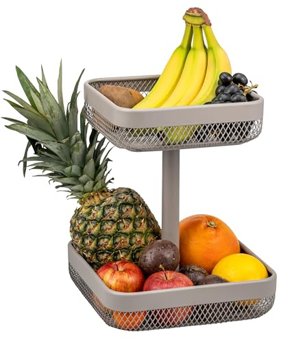eluno 2-våningsfyrkantiga frukthyllor/brödkorg, korgar med 20 x 20 cm och 25 x 25 cm, fruktkorg för förvaring av frukt, grönsaker, bröd, kryddor och snacks i köket och vardagsrummet, av metall