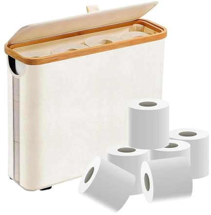 Cesta de Papel higiénico – Contenedor Plegable Independiente, Cesta de Almacenamiento de Papel higiénico con Tapa y asa – para 12 Rollos, hogar, baño, Sala de Estar, lavandería