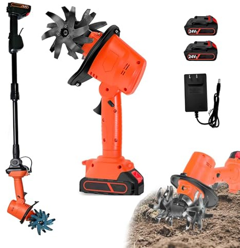 Fresa Elettrica da Giardino 24V a Batteria, Motozappa Elettrica con Asta Estensibile –235 giri/min, 10cm Larghezza/Profondità, Coltivatore a Batteria, Per Giardino, Campo di Ortaggi