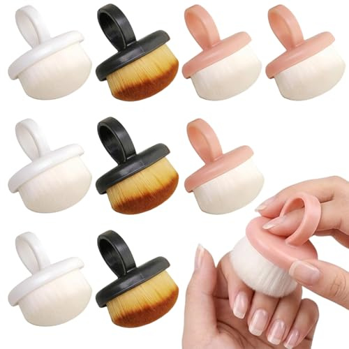9Pcs Nail Dust Brushes, Ring Style Nail Tools for Cleaning Nails, Soft Nail Brushes for Professional and Home Use, Tricolour Nail Dusting Brush Set in White Black Pink