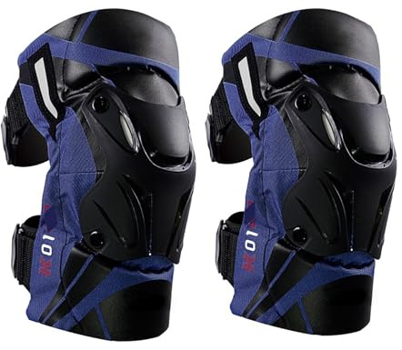 Ginocchiere da moto 2 pezzi, ginocchiere per MTB con guscio robusto e morbida imbottitura, regolabili per motociclisti da 40 a 90 kg, protezione per il ciclismo,Blue 2-One Size
