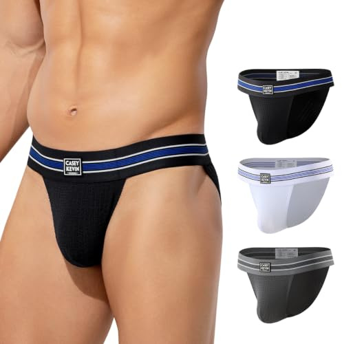 Casey Kevin Slip Homme Lot de 3 Coton Mélange, Slips Homme sous-vêtements Extensible Taille Basse Fente Haute Sportif Respirant Athlétique