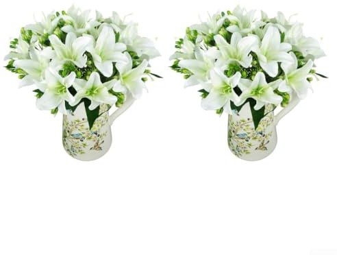 EffiFish Fiori artificiali di giglio realistici al tatto, 9 corolle finte per bouquet da sposa, decorazione per ufficio, 33 cm (bianco)
