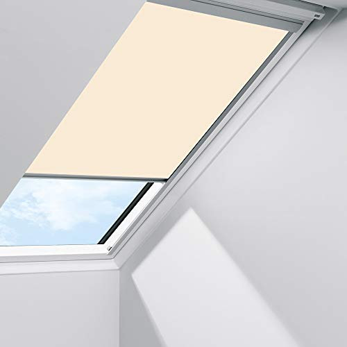 Original Velux Sichtschutzrollo mit Seitenschienen für GGL, GHL, GPL, GTL, GGU, GHU, GPU, GTU C04 / Stofffarbe Standard 1086 / Uni Beige, Schienenfarbe silber // RFL C04 1086S