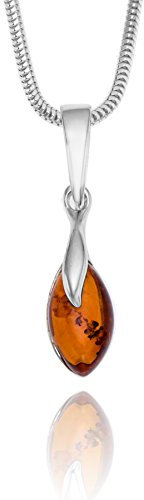 Copal Damen Halskette Mit Honigfarbenem Baltischen Bernstein Anhänger Und Verstellbarer 925 Silber Kette