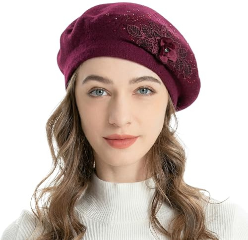 ZLYC Baskenmütze für Damen, französisch, wendbar, Kaschmir, Baskenmütze