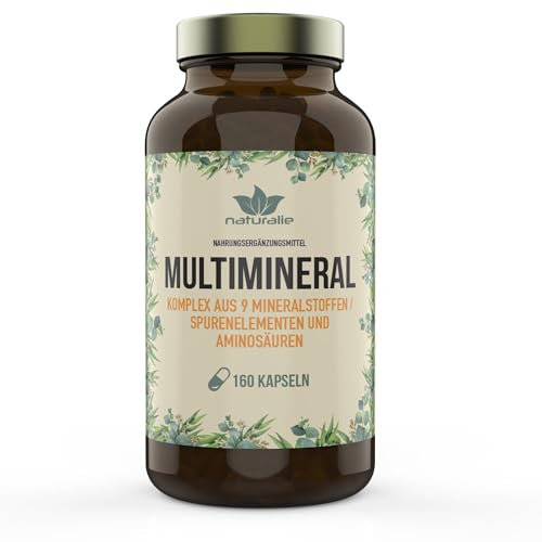naturalie® - Multimineral Komplex mit 9 Mineralstoffen/Spurenelementen | laborgeprüft und bioverfügbare Verbindungen | 160 Kapseln im GLAS - BPA frei | Zink, Selen, Magnesium, Kupfer, Jod, uvm.