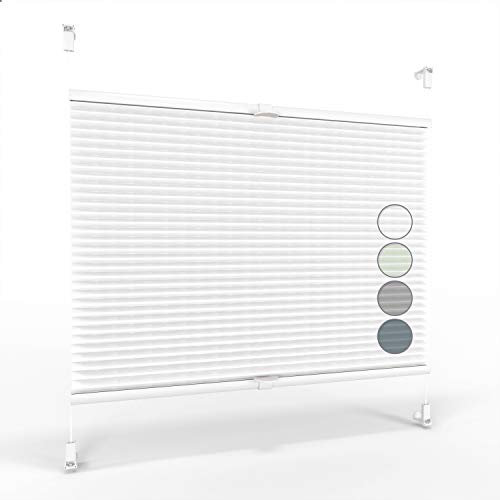 ALOHA Plissee ohne Bohren Klemmfix Faltrollo Plisseerollo Blickdicht Sonnenschutz Jalousie für Fenster & Tür (Weiß / 60x100cm / Breite x Höhe)