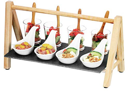 Edco 13-teiliges Starter-Set mit Servierständer, Glasbechern, Keramikschalen und -löffeln, Servierschüsseln