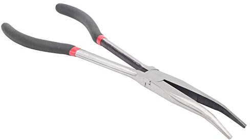 Pince à bec très long, pince à poignée allongée 11in 280mm, pince à bec courbé à 25 degrés outil à main de pince d'extension de coude