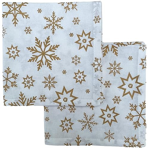 Christmas Napkin - Cotton Napkins for Christmas-Themed Dining Table Setting & Silverware - Gold Napkins with Snowflakes - Ragged Rose Gift Wrapped Cloth Napkins Set of 4-40 cm x 40 cm