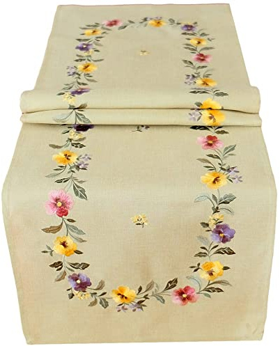 matches21 HOME & HOBBY Tischläufer MARA 40 x 140 cm edle Stickerei mit Blumenkranz für frühlingshafte Tischdeko Polyester