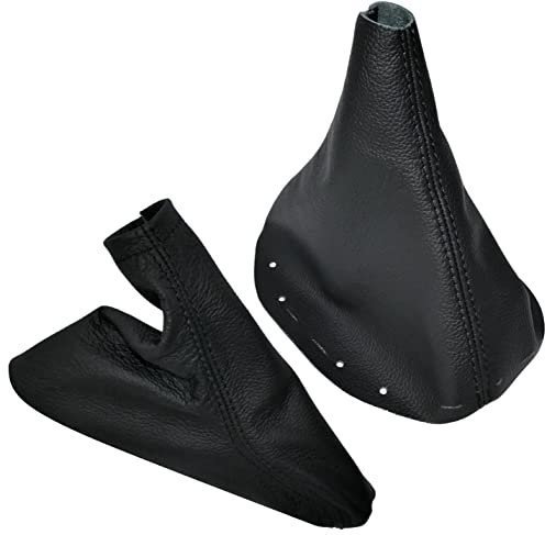 AERZETIX - C59649 - Soufflet de levier de vitesse et frein à main en cuir véritable - compatible avec Peugeot 407 2004-2010 - noir avec surpiqûres noires - pour boîte de vitesse manuelle