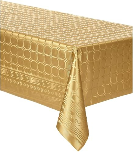SANYGIENE Nappe Papier Damassé Or Jetable | Effets Tissu - Déperlant - Lumineux | Largeur 1,20 m | Décoration Tables de Fêtes (Noel - Réveillon) | Jusqu'à 20 Personnes (Rouleau de 6 mètres)