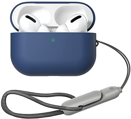 HiFan pour AirPods Pro 2 Coque avec Dragonne, Protection en Silicone pour airpods Pro 2, Résistant Aux Rayures et Aux Chocs Etui avec Dragonne pour AirPods Pro 2 Flexible [LED Avant Visible](Bleu)