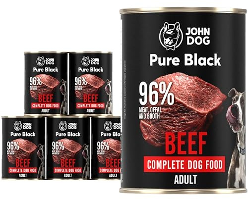 John Dog Hundenassfutter Pure Black Rind - Premium Getreidefreies Hundefutter mit 96% Fleisch - Monoprotein Nassfutter für ausgewachsene Hunde 6 x 400g