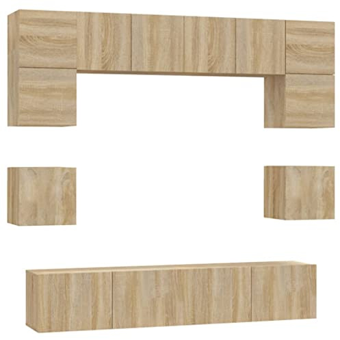 vidaXL TV Schrank Set 8-TLG. Wohnwand Schrankwand Anbauwand Hängeschrank Lowboard TV Möbel Fernsehschrank Wandschrank HiFi-Schrank Sonoma-Eiche Holzwerkstoff