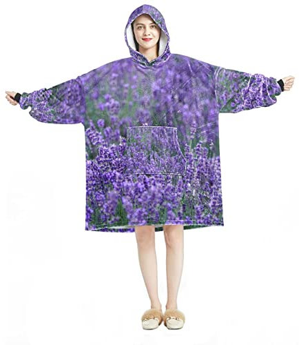 Tragbarer Kapuzenpullover, übergroße Kapuzendecke, Sweatshirt, Lavendelblume, Mehrfarbig, Einheitsgröße