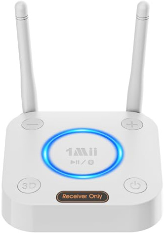 [Upgraded] 1Mii Bluetooth 5.3 Audio Receiver, Long Range HiFi Bluetooth Adapter w/ 3D Surround aptX HD Low Latency, Optical RCA AUX 3.5mm Coaxial for Home Stereo System - B06Pro Grey