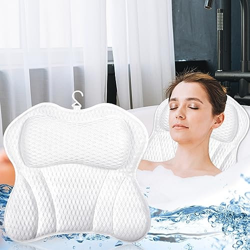 Purpledi Almohadas para Bañera，Almohada de Baño,Cojín de Bañocon 6 Ventosas Antideslizantes Tecnología 4D Air Mesh Cuello, la Espalda,para SPA en Casa Bañera de Hidromasaje (Blanco)