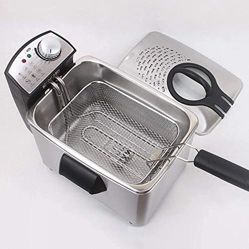 Freidora De Acero Inoxidable con Control De Temperatura, Canasta De Aceite Desmontable, 3L Fácil De Limpiar con Tapa Hogar Restaurante, 1800W