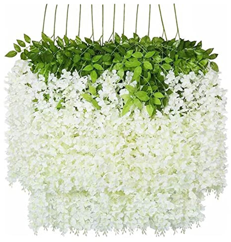 12 Stück Künstliche Glyzinien-Blumen-Girlande, 1,1 M Glyzinien-Hängeblumen, Künstliche Glyzinien-Ranken mit Blumen, Seiden-Glyzinien-Girlande, Glyzinien-Ranke für Hochzeit, Garten, Wanddekoration