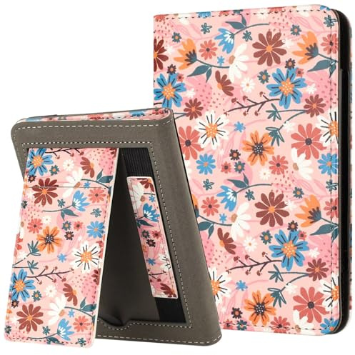 MOKASE Hülle für 6 Zoll Kindle Paperwhite 5/6/7. Generation 2012,2013,2015,2016 (Modell: EY21/DP75SDI), Schlau Schlaf/Aufwach mit Handschlaufe & Kartenfach für Kindle Paperwhite, Matisse Daisy