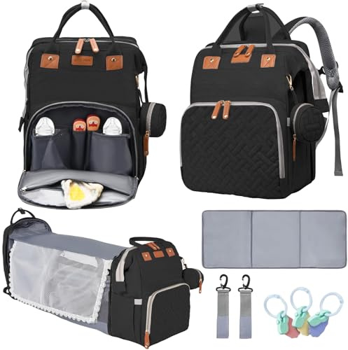 AFDLLDQM Zaino per pannolini, borsa multifunzionale per pannolini, stazione per cambio pannolini, per ragazzi e ragazze, nero, Medium, Borsa per pannolini per bambini