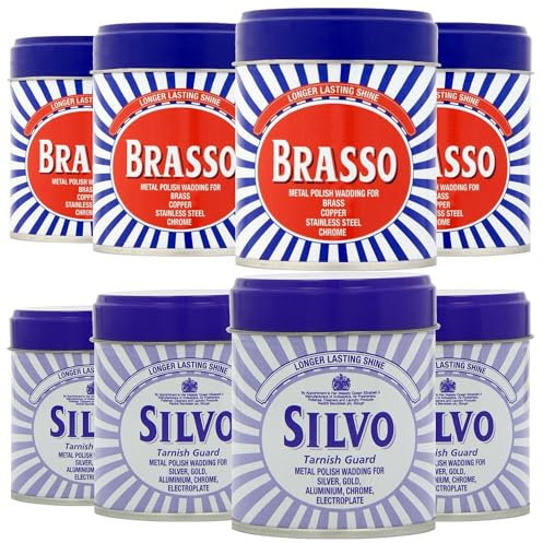 Brasso Wadding x 4 & Silvo Wadding x 4 Metal Polish For Brass, Copper, Stainless Steel, Chrome & Silver 75g