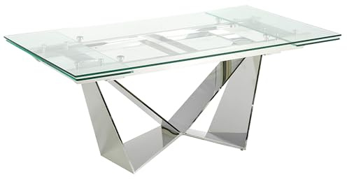 Ángel Cerdá - Mesa Comedor Extensible de Cristal y Acero Cromado - Mesa de Comer Moderna y Versátil - Mesa para Salón Funcional - 160/190/220 x 90 x 75 cm
