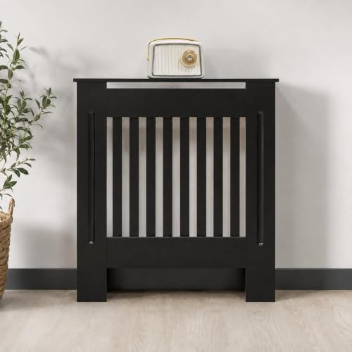 Jack Stonehouse Radiator Cover Black Paint - Over Radiator Shelf Clip On With Vertical Slats - Sturdy MDF Wooden Radiator Covers For Bedroom Or Living Room Furniture - Slim Radiator Cover