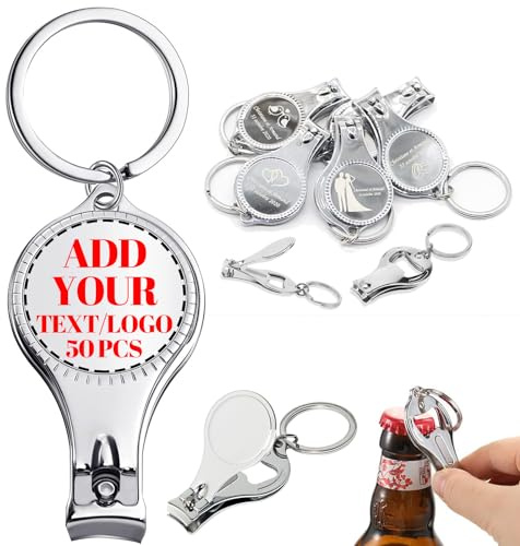 50 Piezas Personalizado Llavero Abrebotellas, Abridor De Botellas De Llavero De Cortaúñas Personalizado, abrebotellas personalizado para cortaúñas con texto de logotipo, Regalos de Fiesta para Bodas