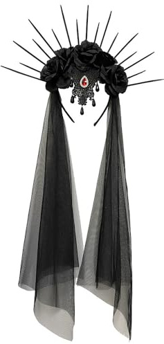 Caiguoer Halloween-Stirnband, Blumen-Haarschmuck, Gothic-Krone, Brautschleier, Halloween-Party, Kopfbedeckung, Kleidung für Damen