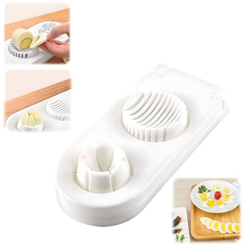 Cortador de huevos 2 en 1 para huevos duros, 2 modos de rebanada, práctico cortador de huevos de acero inoxidable resistente, cortador de huevos de cocina para fresa, champiñones, uva, tomate cherry