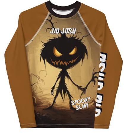 Youth Jiu Jitsu No Gi Rash Guard - Halloween - Shadow - BJJ, Wrestling, Kids, Boys, Girls Copy White