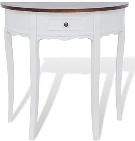 ULUYYUC Table de canapé, de balcon, de chevet, console avec tiroir et plateau de table marron semi-circulaire pour chambre à coucher, jardin, balcon, salon