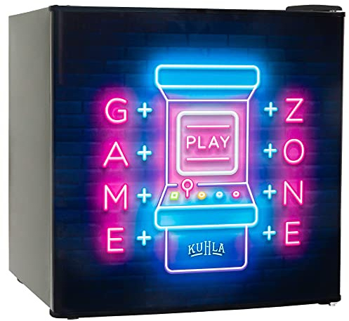 Kuhla Table Top Mini Fridge with Ice Box 45 Litre Adjustable Thermostat, Door Racks & Removable Shelf, Small Drinks Fridge Gamer Design Black KTTF0E6B-1019