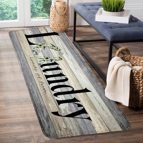 Laundry Room Organization, 20X47 Non-Slip Laundry Room Runner, Waterproof Kitchen Floor Mat Cushioned Comfort Standing Mat, Low-Pile Soft Rug Runner for Entryway Bedroom Living Room Bathroom