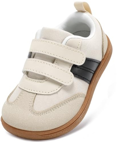 STQ KIDS Jungen Schuhe Breiter Zehenraum Kleinkinder Lauflernschuhe rutschfeste Kinder Sneakers Weiche Leicht mit Haken- und Schlaufenband Beige 28 EU Weit