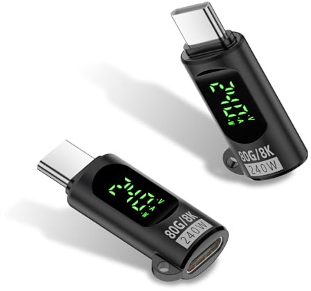 Duttek Lot de 2 adaptateurs USB C 80 Gbit/s avec écran LED 240 W USB C femelle vers mâle compatible avec Thunderbolt 5, iPhone 15/16, MacBook, iPad