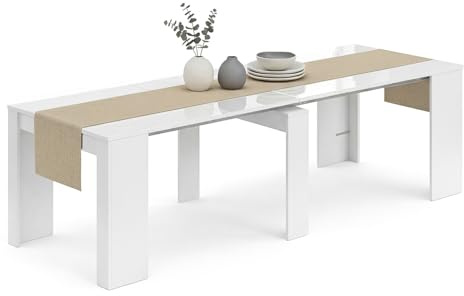 duehome | Mesa de Comedor, Consola, Mesa Extensible, Mesa para Salon, Recibidor o Cocina, Acabado en Blanco Brillo, Modelo Denis, Medidas: 50-235 cm (Largo) x 90 cm (Ancho) x 78 cm (Alto)