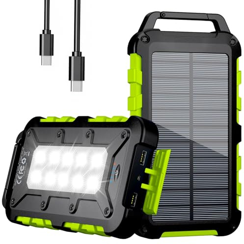 Solar Power Bank 26800mAh, PD15W USB C Portable Solar Charger Fast Charging External Battery with 3 Outputs 2 Inputs and LED Light (Green)