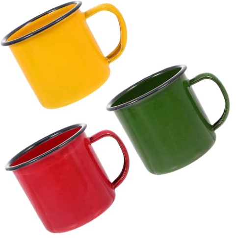 EXHUMKY 3 Stück Bunte Retro Emaille Tassen Kleine Multifunktions Wasserbecher Für Kinder Kaffee Tee 2.56X2.36X2.36In Mehrfarbig Emaille Cup Set