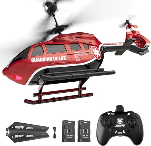 DEERC Remote Control Helicopter, Military Rescue RC Helicopter Toy with LED Lights, 2 Batteries, Altitude Hold & 2.4GHz Stable Control, Realistic Rescue Design, for Kids and Adults