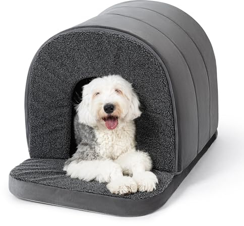PELZIN Hundehaus für Drinnen - Orthopädisches Zelt-Hundebett mit Eierkartonschaum - mit Hundehöhle - Rutschfester Boden, Ideal für Extra Große Rassen & Passt in 109cm Lange Box - 104x69cm, Anthrazit