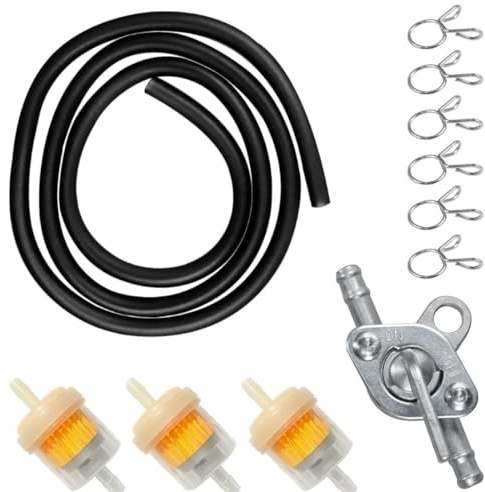 UIEXAY Kit Per Tubo Del Carburante, 1M Tubo Della Benzina, Diametro Interno 5 Mm, Tubo Dell'Olio Con 3 Filtri Della Benzina, 6 Fascette E 1 Valvola On/Off Per Tubo Della Benzina, Per Auto, Moto
