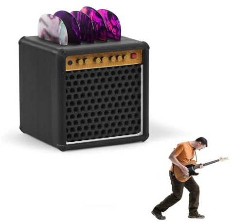Wnzdp Guitar Pick Holder, Plectrum Holder, Guitar Pick Case with Simulation Amp Speaker Design, Guitar Accessories Storage Box for Guitar Players Lovers, Desktop Ornaments Gift