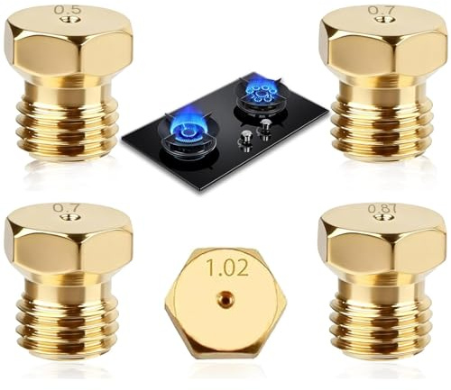 5 Piezas Boquilla Gas Butano para Cocina de Butano y Propano GLP, Inyectores Cocina Gas Butano Boquilla de Repuesto para Encimera - Rosca M6 1x0.5, 2x0.7, 1x0.87, 1x1.02