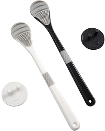 Triharyar Tongue Brush, Tongue Scraper, Gentle Tongue Cleaner Brush for Fresh Breath, Tongue Cleaner Helps Fight Bad Breath, 2 Tongue Scrapers, 2 Pack (Black and White)